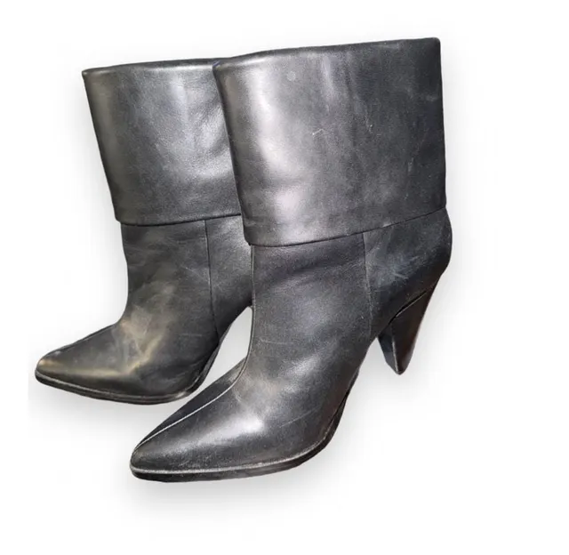 DKNY Cerise Pointed-Toe Booties Size 9M Black Leather Heeled Ankle Boots