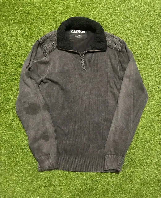 Carbon Sherpa Collar Quarter Zip Sweater Size Large