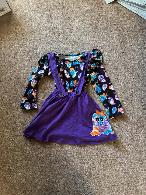 Sparkle in Pink Halloween Ghost Suspender Skirt Outfit Size
