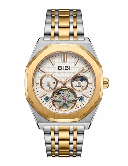 Bibi Automatic Mechanical Moonphase Watch Two-Tone Steel