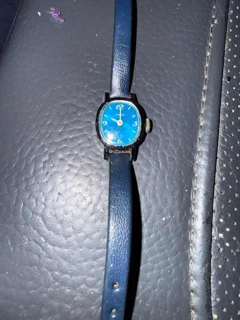 Timex Vintage Oval Wristwatch Blue Dial Leather Strap