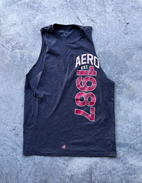 Aeropostale 1987 Graphic Tank Top Size M Black Sleeveless Shirt