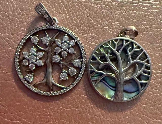 Tree Of Life Pendants Set of 2 Crystal And Abalone Shell S925ale