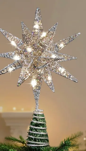 Lewondr Starburst Christmas Tree Topper 11 Inch Silver - MISSING REMOTE