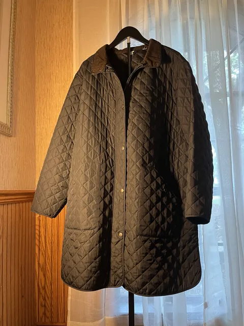 Lands' End Quilted Jacket BrownishBlack Corduroy Collar
