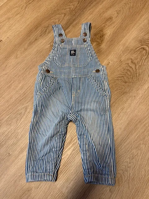 Baby B'gosh Striped Overalls Size 9M Blue White Denim