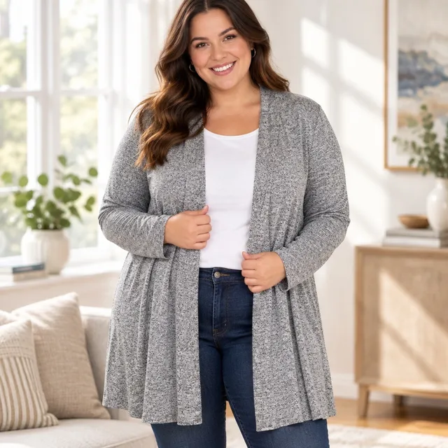 Liv & Piper Open Front Cardigan Size 2XL Gray Heather Long Sleeve