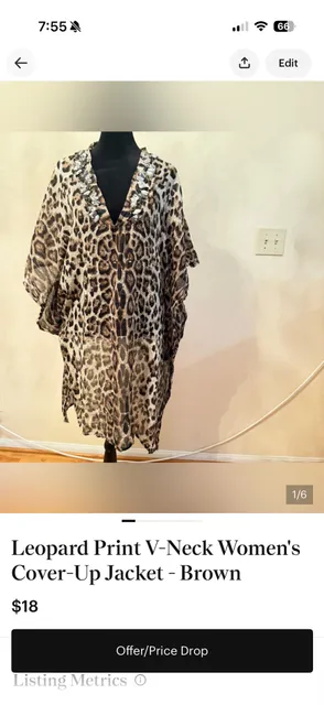 Women’s Leopard Print 100% Cotton Oversized Kaftan Tunic Cover-Up Brown