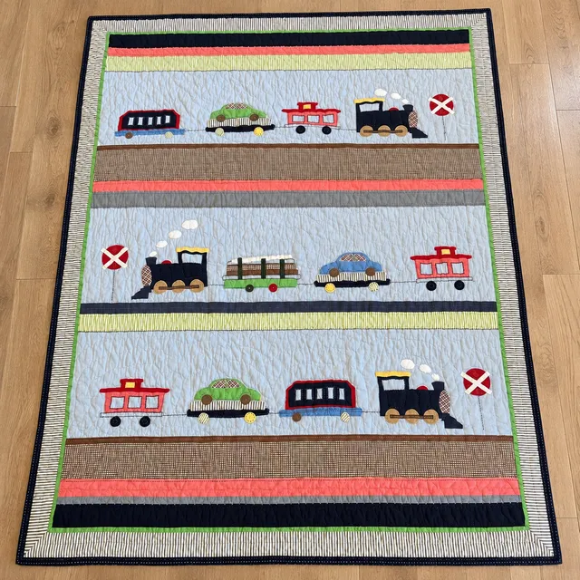 Vintage Pottery Barn Kids Train Quilt – Twin Size – Pristine Condition