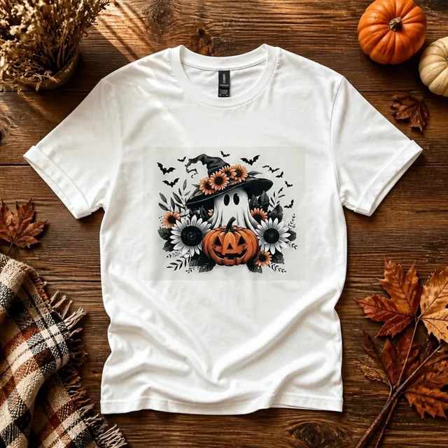 Gildan Halloween Ghost Pumpkin Witch Hat T-Shirt Size XL White