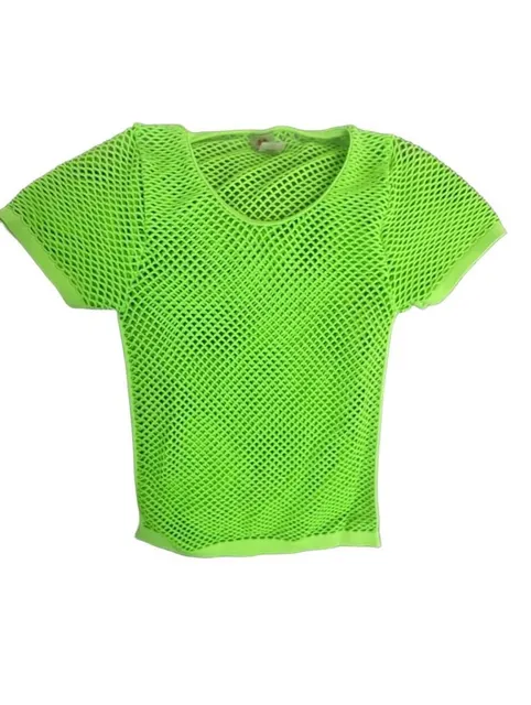 Cotton Candy Mesh Fishnet Short Sleeve Top Size S/M Neon Green Y2K