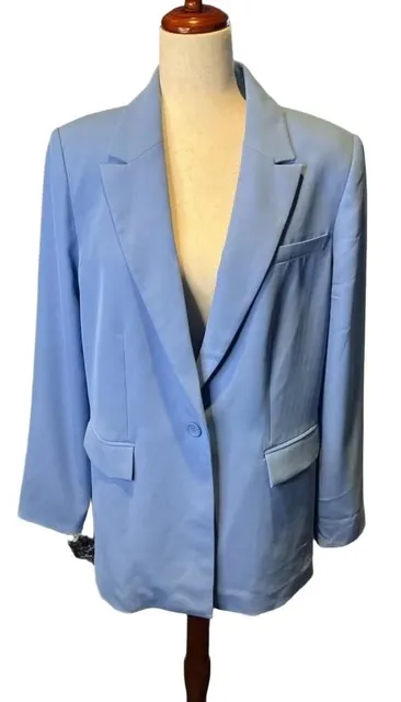 Open Edit Blazer Size S Blue Single Button Notch Lapel Jacket
