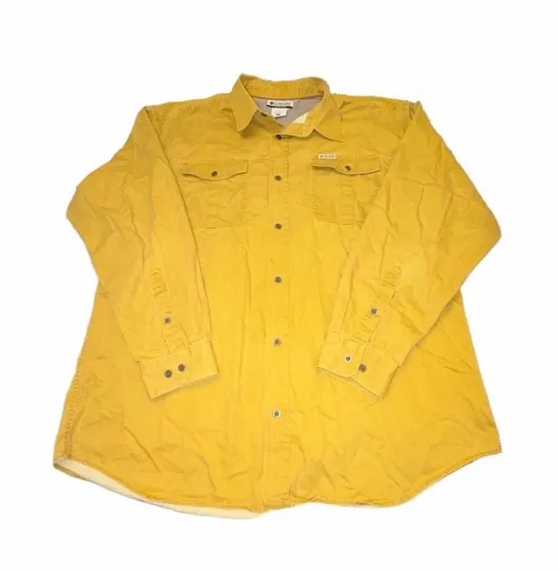 Columbia Mens XXL Yellow Button Up Shirt Long Sleeve Cotton Outdoor Hiking 2XL