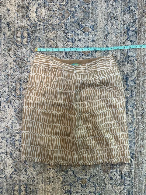 Boden Printed Linen Skirt Size US 2R Tan White Loop Pattern Mini