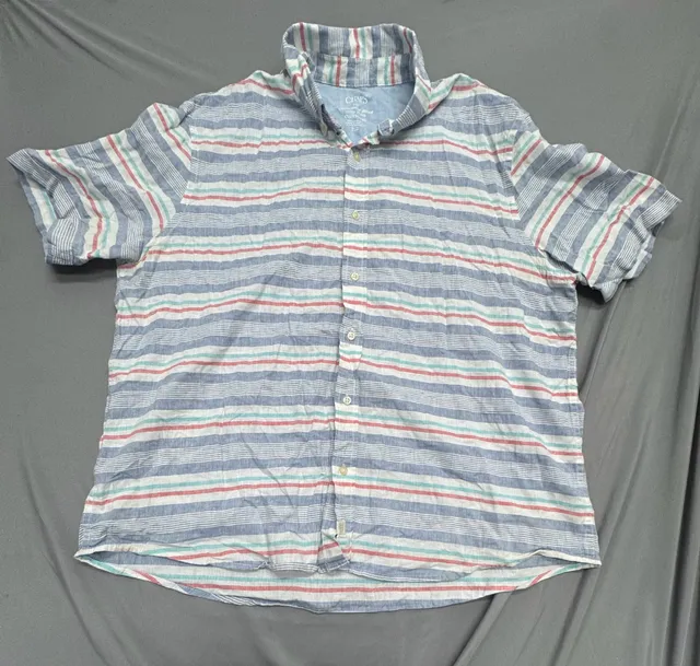 Chaps The Coastland Wash Linen Blend Shirt Size XXL Striped Blue Red