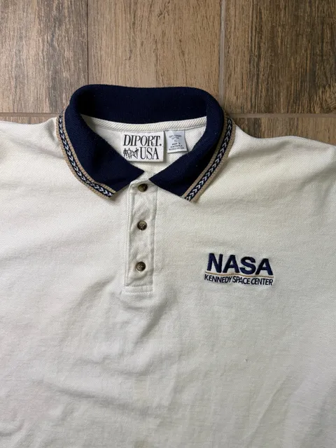 Vintage USA NASA Kennedy Space Center Polo Shirt Size XL White