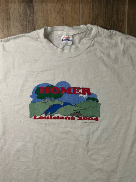 2004 Vintage T-Shirt Homer Louisiana Size XL White Graphic Tee