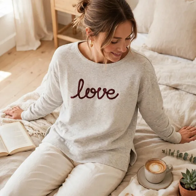 Women's Gray Sweatshirt Love Graphic