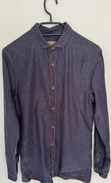Zara Man Denim Shirt Size S Blue Slim Fit Long Sleeve Button Up