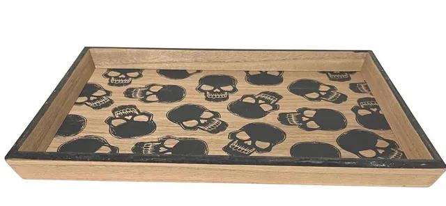 Skull Print Serving Tray 14 x 9.45 Wood Decorative Platter