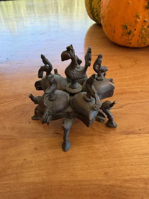 Vintage Brass Spice Box Container With Bird Finials