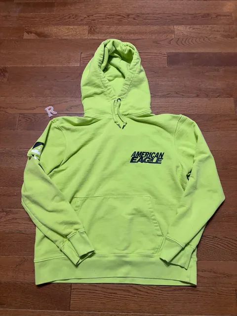 American Eagle Hoodie Size L Lime Green Logo Pullover Sweatshirt