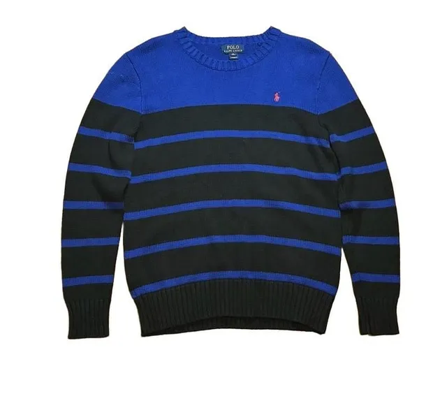 Polo Ralph Lauren Striped Cotton Sweater Size M Blue Black