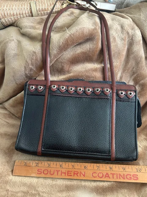 Brighton Black Brown Leather Heart Trim Shoulder Bag