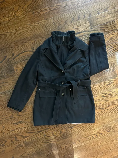Calvin Klein Wool Blend Belted Coat Size 14