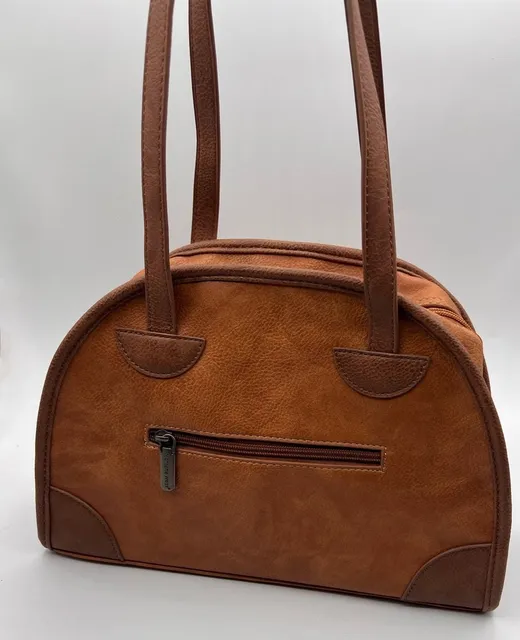 Montana West Retro Style Bowling Handbag Brown Faux Leather Top Handle