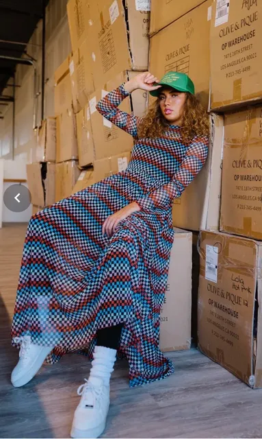 Dressed In Lala More You Mesh Maxi Dress Multi Color Checkered