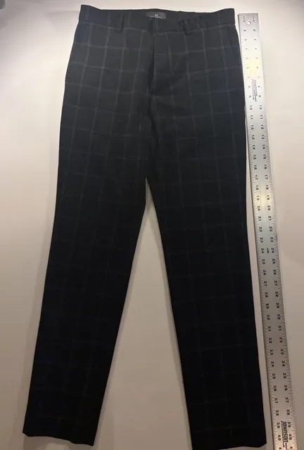 H&M Slim Fit Plaid Dress Pants Size 31 Black Windowpane Trousers