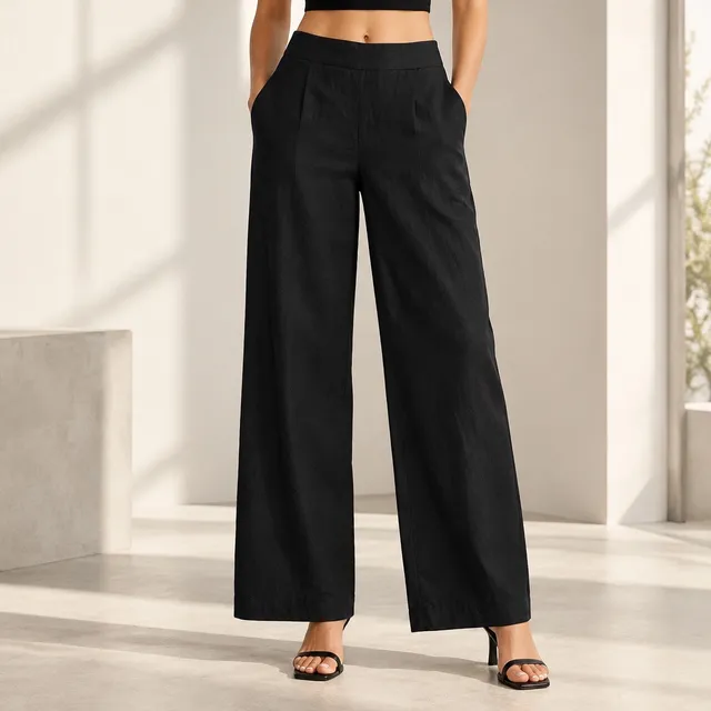 Sharagano Wide Leg Pants Size 18 Black Linen Rayon Suit Trousers