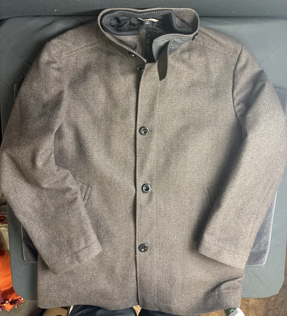 Hugo Boss Car Coat Size 44R Brown Quilted Wool Blend Removable Bib Jacket