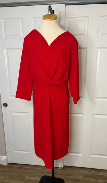 104-Talisea Red Midi Dress Size 22W V-Neck Twist Front