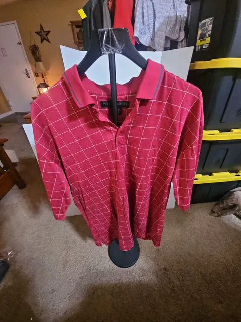 Tiger Woods Nike Golf Polo Shirt XL Red Plaid