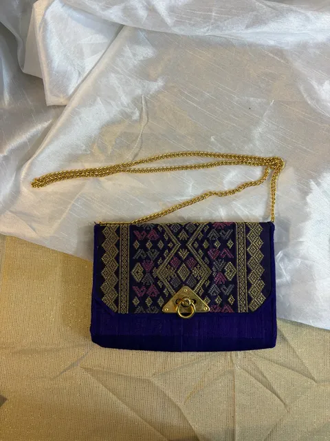 Thai Traditional Woven Silk Purple Gold Crossbody Bag