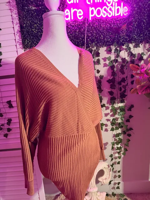 Boohoo Knit Wrap Mini Dress Toffee