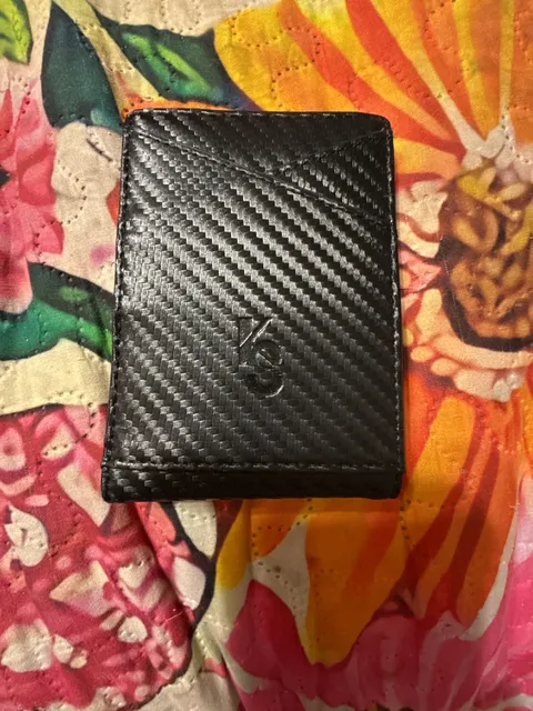 KS Men's Carbon Fiber Wallet AirTag Holder Black
