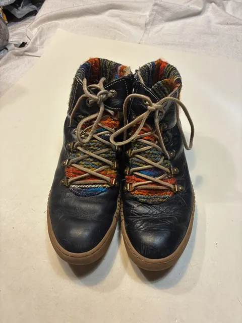 Josef Seibel Black Leather Wool Collar Hiking Boots
