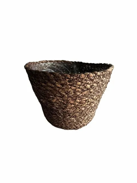Woven Plant Basket Brown Plastic Lined