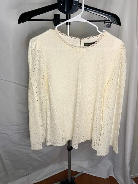 Banana Republic Lace Blouse Women Size S Cream Long Sleeve Top