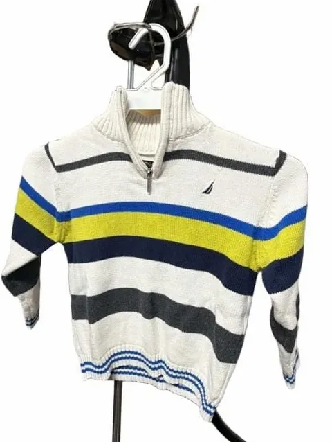 Nautica 1/4 Zip Mock Neck Sweater Size 5T Striped Cotton