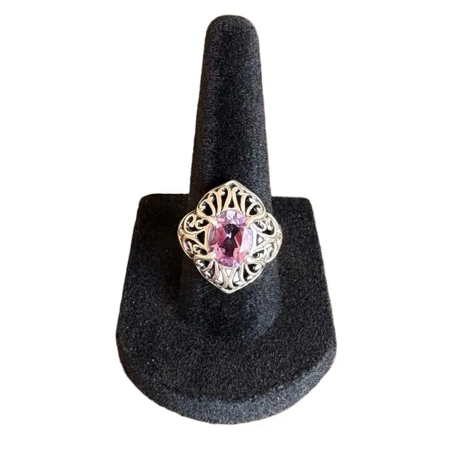 Vintage Kabana Amethyst Filigree Scroll 925 Sterling Silver Ring Size 7