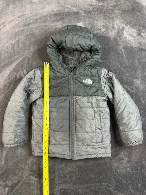 Kids The North Face Reversible Jacket Size 5T Gray Fleece Puffer#182