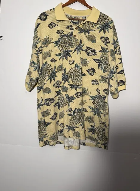 Tommy Bahama Pineapple Polo Shirt Size L Yellow Cotton