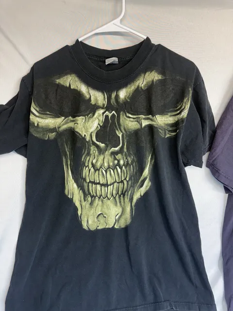 Vintage y2k Yazbek Skull Graphic T-Shirt Size L Black Heavyweight