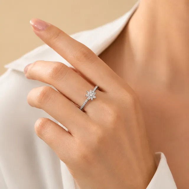 Zirconia Floral Cluster Ring in White Gold