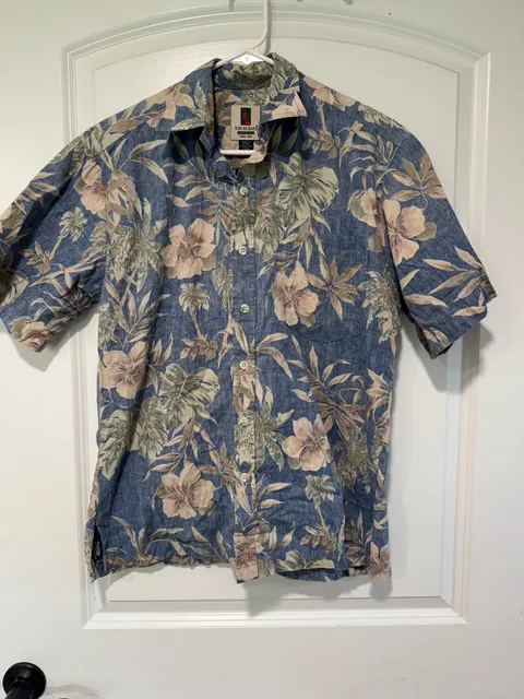 Tori Richard Hawaiian Aloha Shirt Blue Tropical Floral USA Made Men's Size S
