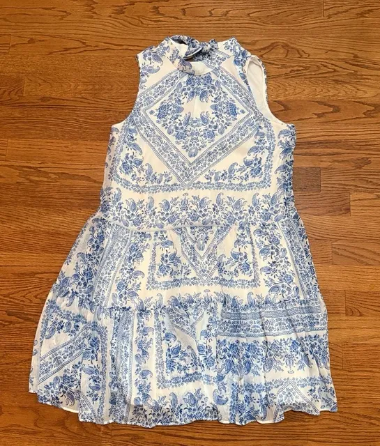 Calvin Klein Blue & White Paisley Halter Dress Size 8